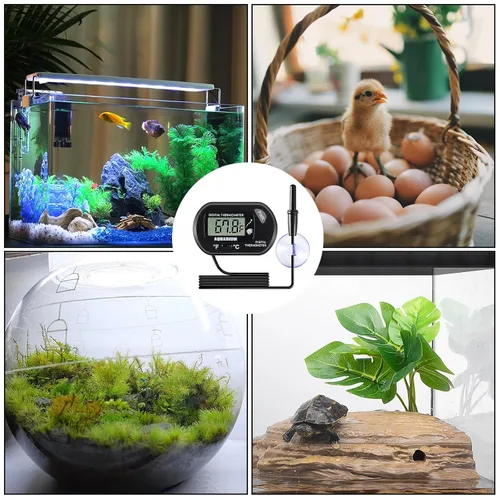 Miniatura 6 de Termómetro de acuario para acuario, termómetro digital LCD para tanque de peces con sonda de sensor resistente al agua y ventosa para incubadoras