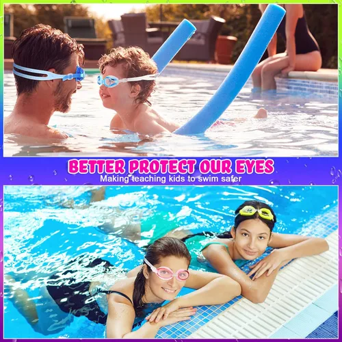Miniatura 6 de Macarrie Paquete de 40 gafas de natación para niños a granel sin fugas con tapones para los oídos, gafas de natación ajustables de silicona