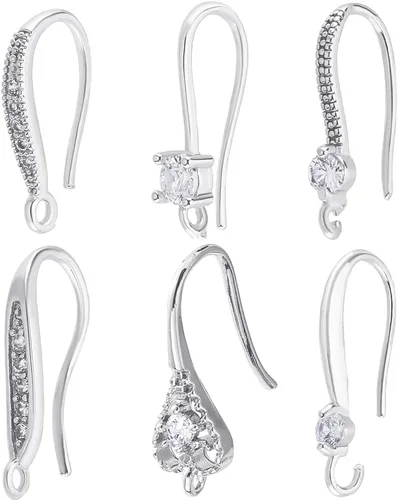 Miniatura 11 de Beebeecraft 10 piezas/caja - Ganchos para pendientes chapados en oro de 18 quilates con circonita cúbica, ganchos franceses con circón en rhinestone
