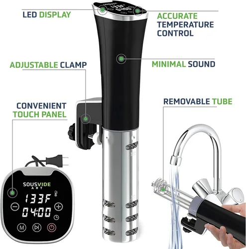 Miniatura 6 de SOUSVIDE ART Kit de cocina Sous Vide - Circulador de inmersión de 1000 W - 15 bolsas de vacío, bomba, temporizador digital y control de temperatura
