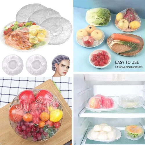 Miniatura 7 de AKOAK Bolsas desechables para almacenamiento de alimentos (aprox. 200), película adhesiva, reutilizable, tapa elástica de plástico de polietileno