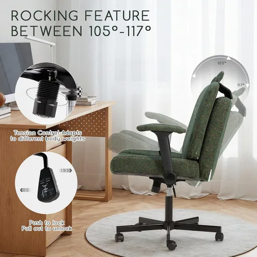 Miniatura 5 de HOMREST Silla cruzada con brazos y ruedas, silla de oficina de patas cruzadas de tamaño grande con asiento extra ancho y cojín de respaldo flexible