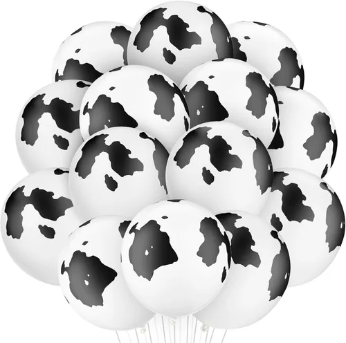 Miniatura 8 de Gejoy 48 globos de vaca de látex divertidos globos de vaca con estampado de vaca en blanco y negro, suministros de fiesta de cumpleaños
