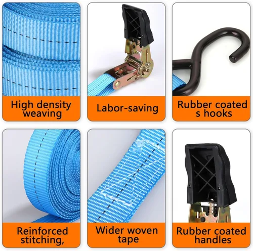 Miniatura 3 de 6 correas de amarre resistentes de 1 pulgada de 20 pies con ganchos, resistencia a la rotura de 2200 libras, correas de trinquete de carga para Azul