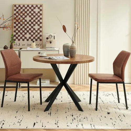 Miniatura 4 de Juego de 2 sillas de comedor de piel sintética con patas de metal negro, juego de 2 sillas de comedor impermeables para cocina y comedor, montaje