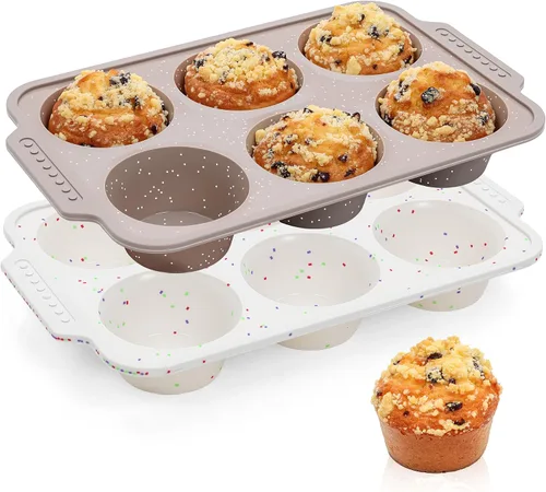 Miniatura 9 de 1 molde de silicona para magdalenas para hornear con marco reforzado de metal, bandeja antiadherente para magdalenas para horno, 12 tazas