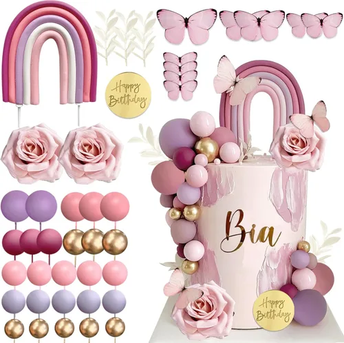 Miniatura 8 de 49 Piezas Decoraciones para Pastel Arcoíris Groovy Boho Hippie Decoraciones para Pastel Bolas Pastel Margarita Flor Número Adornos para Pastel