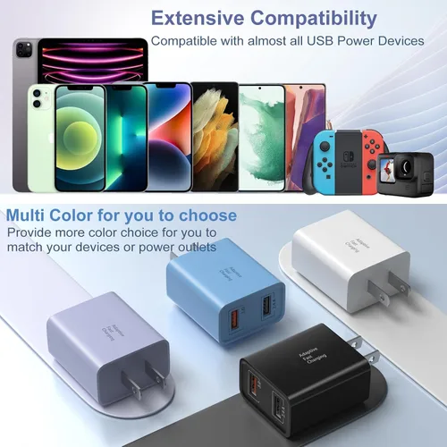 Miniatura 4 de Cargador de pared 3.0 de carga rápida rápida, Costyle 30 W, enchufe de pared USB de doble puerto, 5 V, 2.4 A, bloque de carga rápida de alta