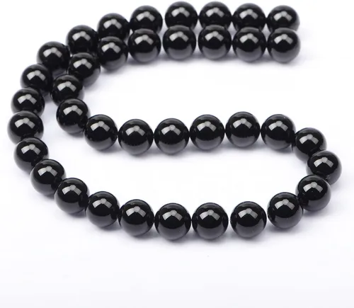 Miniatura 2 de AD Beads - Cuentas sueltas redondas de gemas naturales de 15" para pulseras, collares, aretes, joyería, manualidades, 10mm, ónix negro