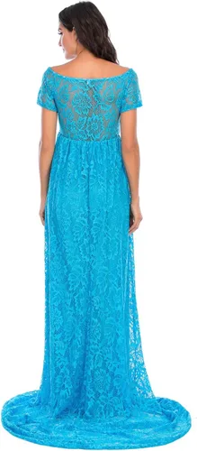 Miniatura 4 de ZIUMUDY Vestido de maternidad floral de encaje con hombros descubiertos para fotografía Maxi manga corta Baby Shower Vestido de dama de honor