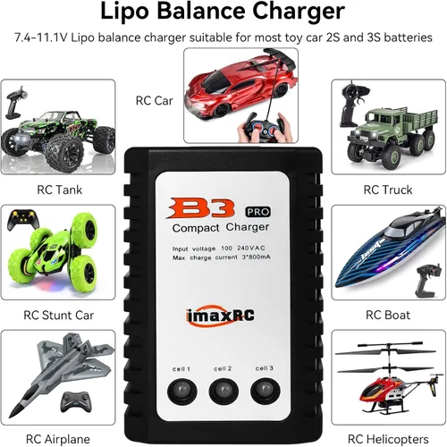 Miniatura 6 de B3 Cargador de Batería Lipo - 2S 3S RC Cargadores de Equilibrio AC 7.4-11.1V 10W con Enchufe XH3P XH4P para Baterías de Coche RC Drone Barco Avión