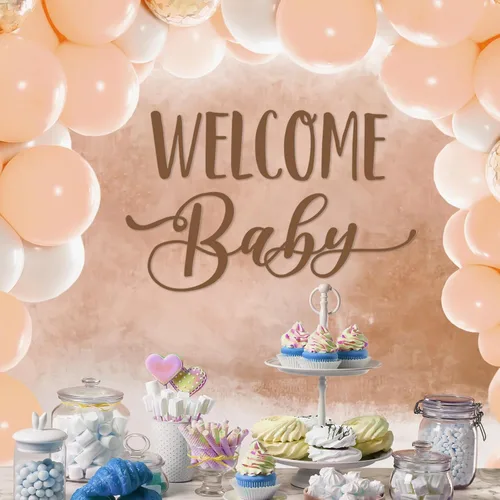 Miniatura 6 de Dunzoom Decoraciones de baby shower, letreros de bienvenida para bebé, calcomanía de bienvenida para niño o niña, suministros de fiesta