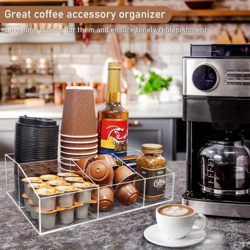 Miniatura 2 de Organizador de acrílico para barra de café para encimera, oficina, hogar, café, soporte para tazas de papel, condimentos, jarabes, crema