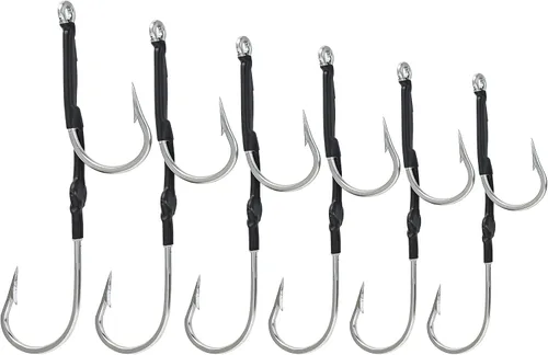 BLUEWING Doble Aparejo SS Southern Bend Hookset 2/5pcs Acero inoxidable Doble Ganchos Big Game Pesca Trolling Ganchos con tubo de goma para pesca de
