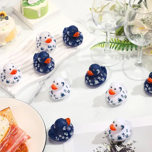 Miniatura 5 de Jerify 24 Piezas Patos de Crucero de 2 Pulgadas para Ocultar Mini Patos de Goma de Barco de Crucero Azules y Blancos Juguetes de Baño a Granel