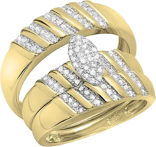 Dazzlingrock Collection Anillo de compromiso de 0.35 quilates (ctw) con diamantes blancos redondos para hombre y mujer, conjunto de trío de 13 CT