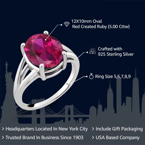 Miniatura 2 de Gem Stone King Anillo solitario con piedra preciosa de 3.00-7.00 quilates Plata de ley 925 Ovalado de 0.47 x 0.49 pulgadas Anillo