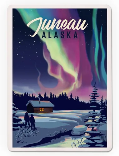 Miniatura 3 de Lantern Press Juneau, Alaska, Northern Lights and Cabin, Two People, 52 Playing Cards for Adults, Poker Size Card Deck