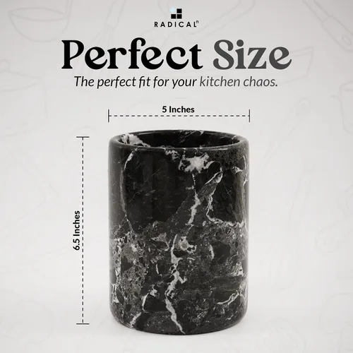 Miniatura 6 de Radicaln Soporte para utensilios de mármol negro de 6.5 pulgadas hecho a mano, juego de espátulas para encimera de cocina, tarro de utensilios