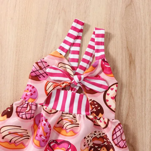 Miniatura 4 de Falda de verano para niñas pequeñas, estampado de dinosaurio, helado, sin mangas, correa sin espalda, vestido 1-6T
