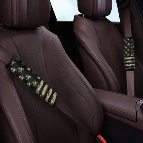 Miniatura 3 de LedBack Fundas para cinturón de seguridad de coche con diseño de bandera americana y camuflaje, paquete de 2, almohadilla universal para cinturón