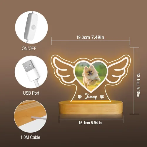 Miniatura 3 de Attivolife Luz nocturna de madera personalizada con temática de mascotas, lámpara LED de color cálido con el nombre de tu perro, imagen de perro