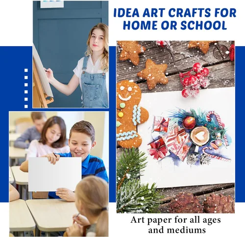 Miniatura 7 de Sherr 300 hojas de papel de acuarela a granel, 3 tamaños, 90 libras/160 GSM, papel de acuarela blanco para principiantes, niños, estudiantes