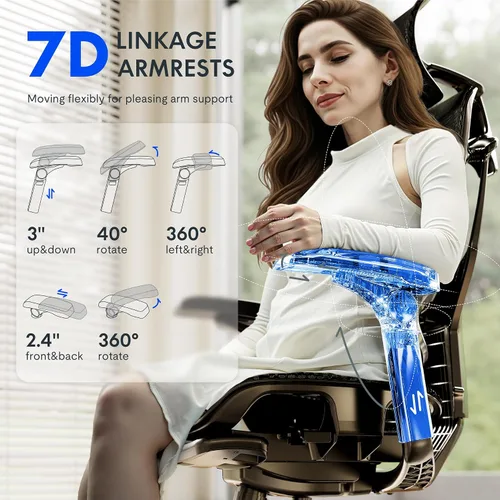 Miniatura 4 de FLEXISPOT Silla ergonómica de oficina ErgoX-PRO con reposapiés negro – Asiento de malla AeroWeave 5.0, lumbar 5D, reposabrazos 7D, reposacabezas 4D