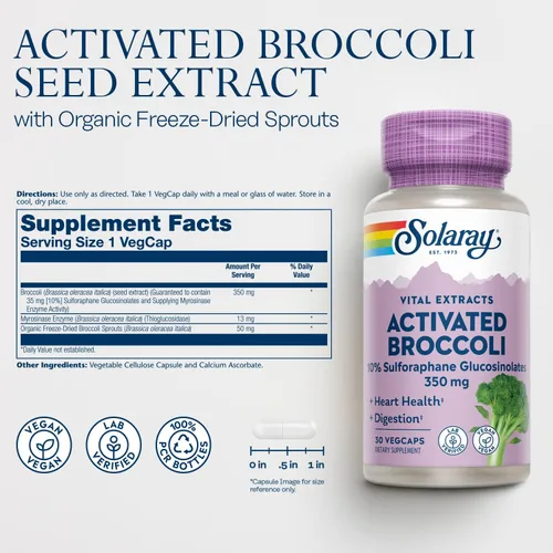 Miniatura 3 de SOLARAY Extracto de semilla de brócoli activado 350 mg, glucosinolatos de sulforafano al 10% para apoyo antioxidante, salud cardíaca y apoyo