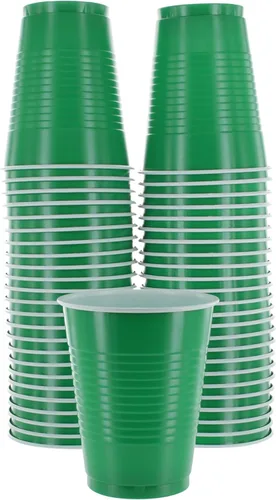 Amcrate Vasos desechables, vasos de plástico verdes de 18 onzas, fuertes y resistentes para bodas, Navidad, Halloween, paquete de 50