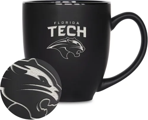 Miniatura 153 de Rico Industries - Taza de cerámica mate negra con grabado láser estándar de 15oz para NCAA (escuelas T & U) - Para bebidas calientes o frías