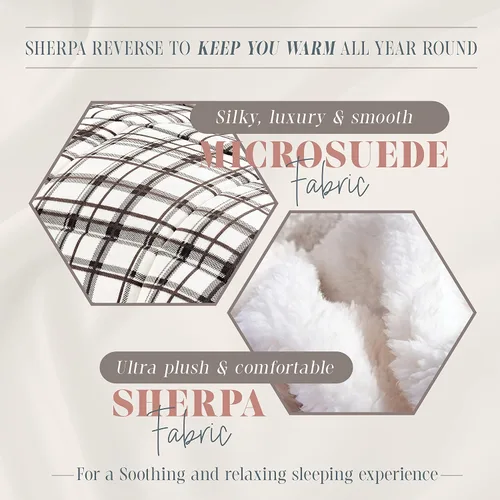 Miniatura 5 de Elegant Comfort Edredón Sherpa suave y afelpado, colección Lilith a cuadros, juego de cama de 3 piezas, reversible de microgamuza alternativa al
