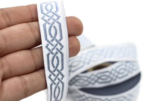 Miniatura 5 de Carrete de 10.9 yardas 0.79 pulgadas de ancho azul celta Claddagh bordado Jacquard Ribbon 20272