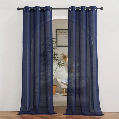 Miniatura 83 de NICETOWN Cortinas de lino traslúcidas con textura de lino de 84 pulgadas de largo, con ojales semitraslúcidos, tratamientos de ventana, privacidad