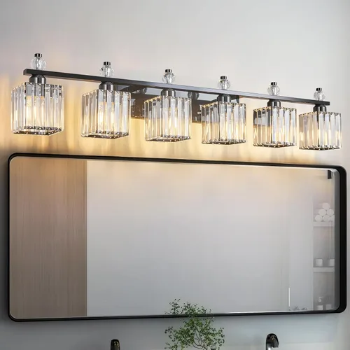Miniatura 18 de Luces de Tocador de Baño de 3 Luces, Placado Negro, Modernas Luces de Tocador de Cristal para Baño, Luces de Tocador de Cristal para Usar Sobre