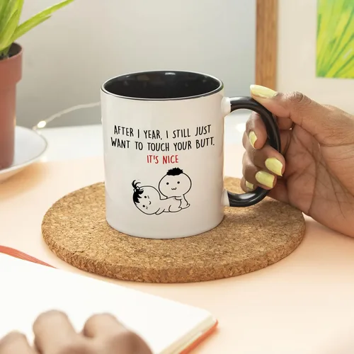 Miniatura 5 de YouNique Designs Taza de café de aniversario de un año, 11 onzas, Taza del primer aniversario para esposa, 1 Año Fechado Taza para ella (Mango negro)