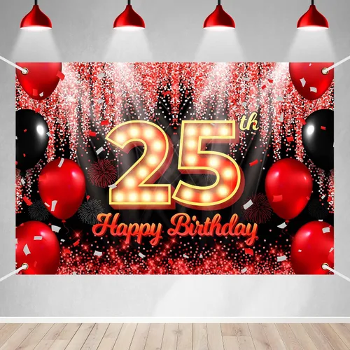 Miniatura 13 de Telón de Fondo Banner de Feliz 10º Cumpleaños Tema Negro y Rojo con Fondo de Neón Brillante y Moda para Fiesta de Cumpleaños Fotografía Accesorio