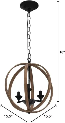 Miniatura 10 de LOG BARN Candelabros de granja, globo de madera sintética para colgar 3 lámparas para comedor y sala de estar, dormitorio, vestíbulo y entrada
