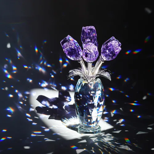 Miniatura 4 de H&D HYALINE & DORA Figura de Rosa de Cristal Flor Morada, Regalos de Rosa para Mamá Esposa Abuela, Adorno Coleccionable de Flor de Cristal Día