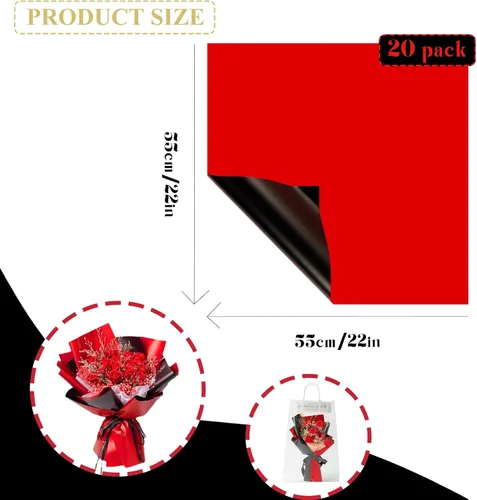 Miniatura 2 de Gloreyan 20 hojas de papel de regalo de flores, ramo de floristería para manualidades, ramo de flores frescas, envoltura impermeable, caja de 20