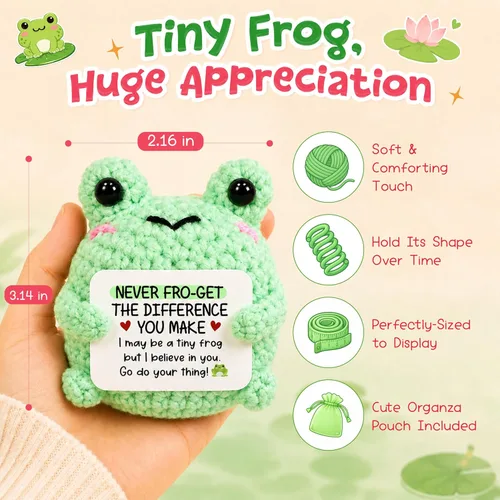 Miniatura 4 de OASSIE Regalos de agradecimiento para mujeres y hombres, animales de ganchillo positivos de rana, regalos de agradecimiento para profesores, regalo