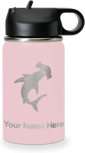 Miniatura 78 de LaserGram Botella de agua personalizada, tiburón martillo, acero inoxidable de doble pared aislada al vacío con popote superior, regalo grabado