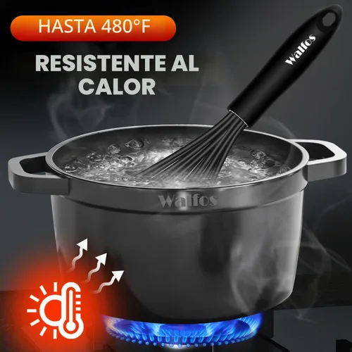 Miniatura 6 de Walfos Batidor de silicona, batidor de alambre de acero inoxidable, juego de 3 batidores de cocina resistentes al calor a 480 °F para utensilios