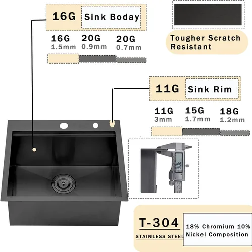 Miniatura 4 de VCCUCINE - Fregadero de cocina de 21 x 20 pulgadas, fregadero de cocina pequeño de acero inoxidable calibre 16, cuenco individual para exteriores