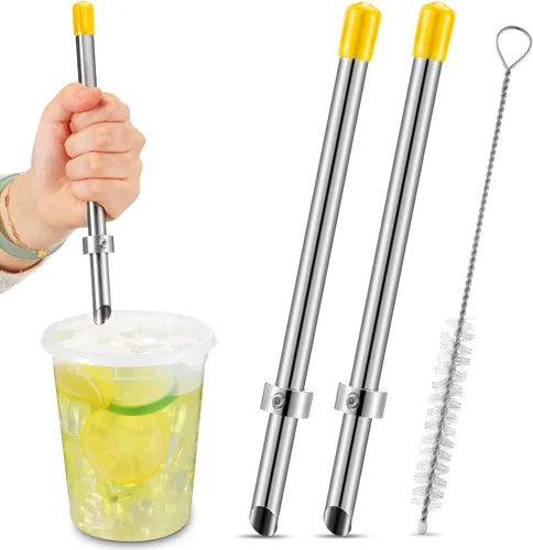 Miniatura 10 de Lasnten Paquete de 2 perforadores de paja para tapas de plástico, vasos de limonada, herramientas de perforación de acero inoxidable para bebidas