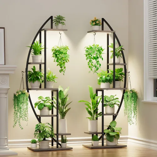 Miniatura 11 de BACEKOLL Soporte para Plantas de Interior con Luces de Crecimiento, Estante Alto para Plantas de 6 Niveles, Soporte de Metal de 63" para Plantas