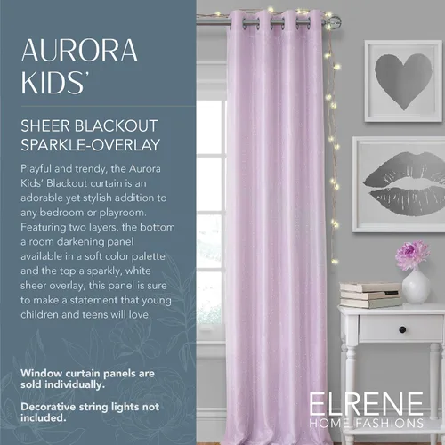 Miniatura 2 de Elrene Home Fashions Aurora - Cortina opaca transparente para niños, (lavanda), (52 x 63)