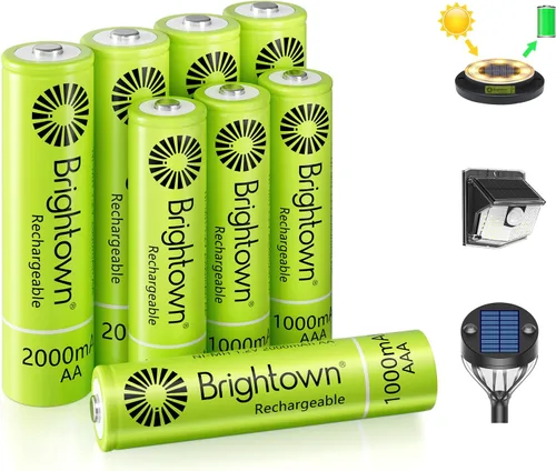 Miniatura 10 de Brightown Paquete de 4 baterías AA recargables – 1000 mAh 1.2 V NiMH batería de alta capacidad – Ideal para luces solares y dispositivos domésticos