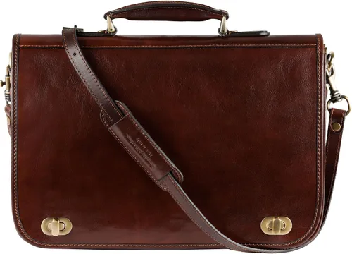 Miniatura 9 de Time Resistance Maletín de cuero para hombres - Maletín para laptop de cuero italiano de grano completo - Bolso de mensajero - Caja de regalo Marrón