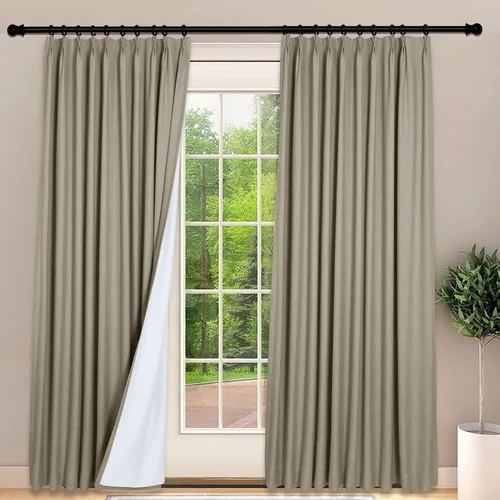 Miniatura 13 de Frelement Cortinas 100% opacas con forro térmico, cortinas de lino para decoración de Navidad, cortinas plisadas con aislamiento térmico
